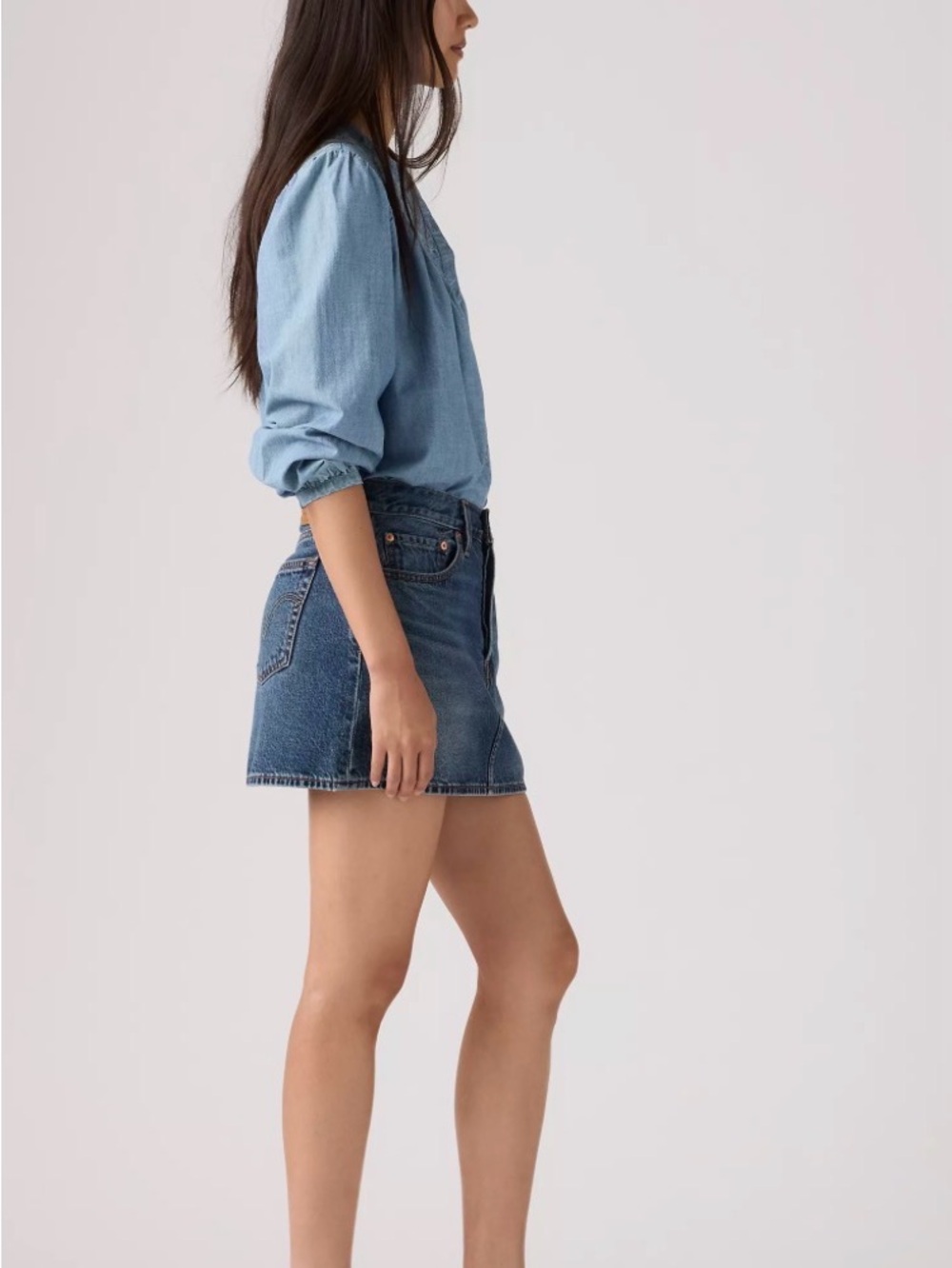 NWOT! Levi's Icon Denim Mini Skirt Jean Dark Medium Classic Wash sz 30 - Picture 4 of 9